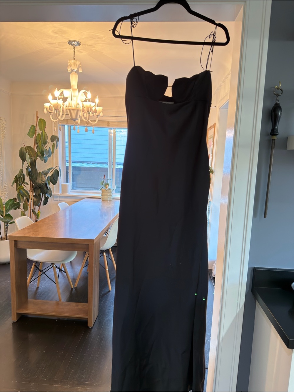 Black Spaghetti-Strap Evening Dress